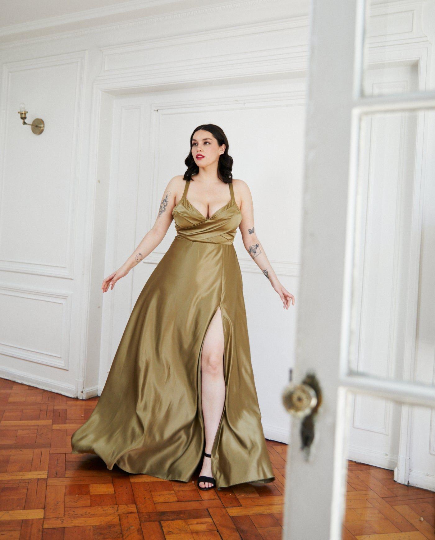 Vestido Largo de Fiesta Bea Verde Olivo-0