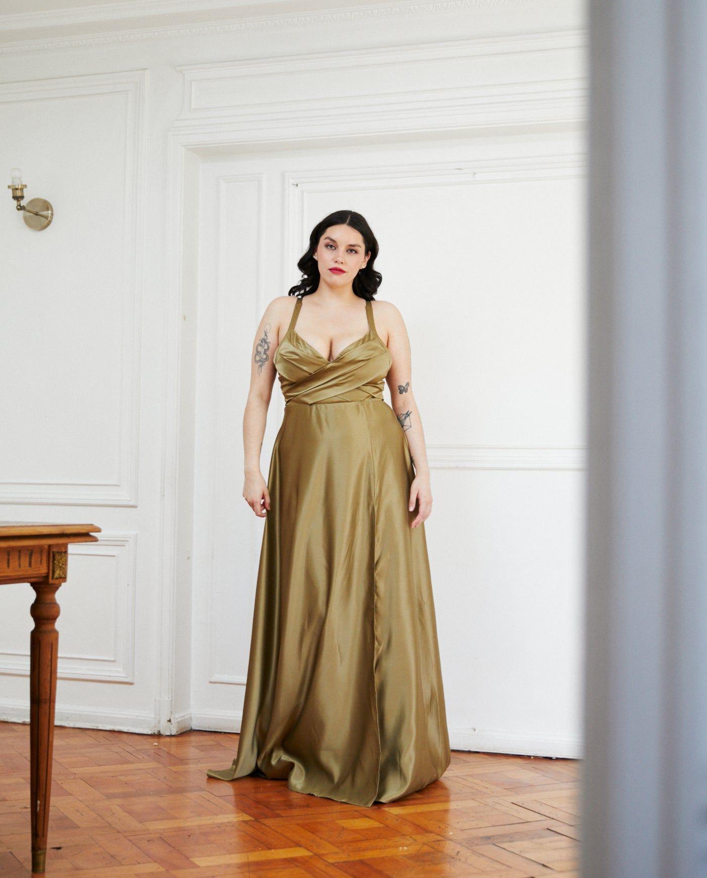 Vestido Largo de Fiesta Bea Verde Olivo-1