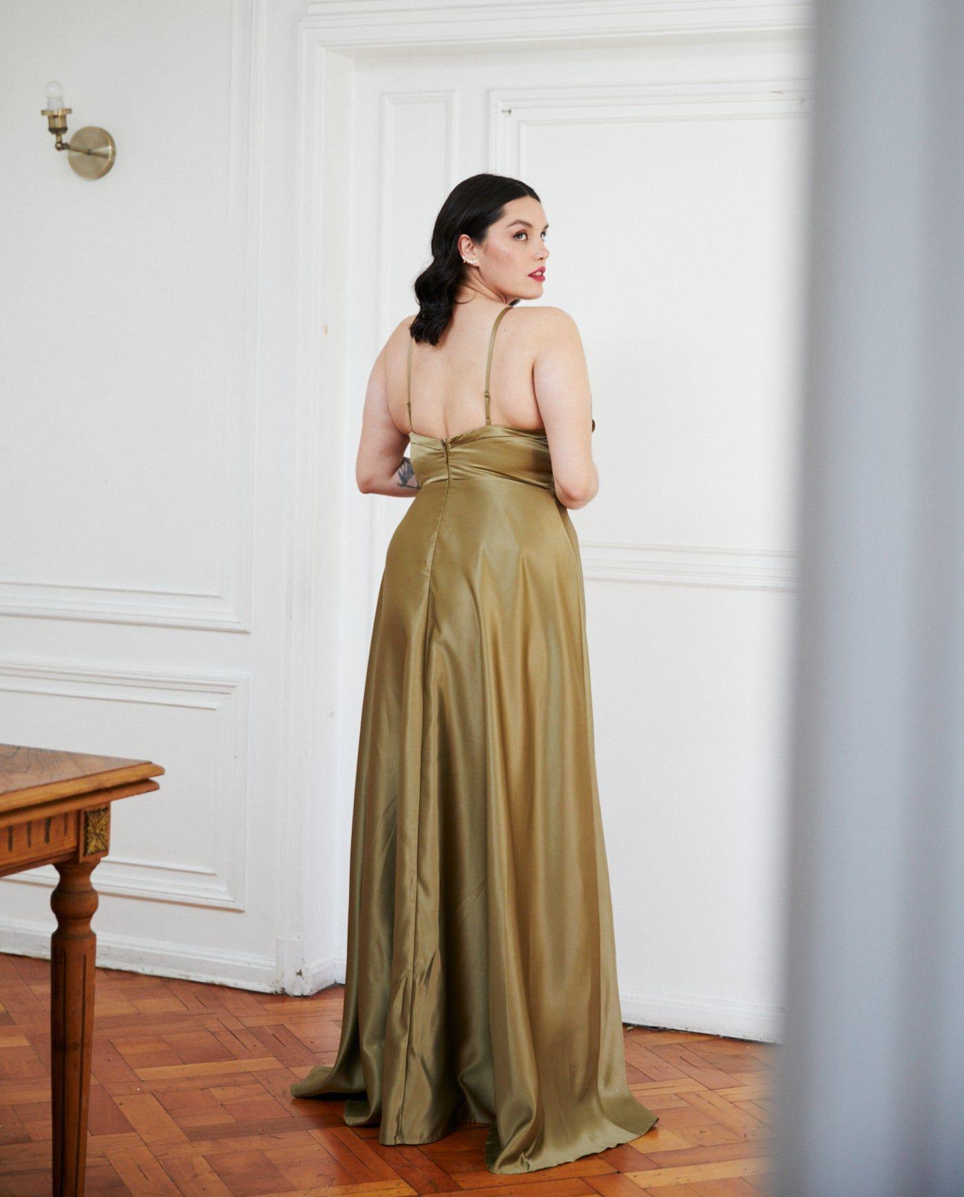 Vestido Largo de Fiesta Bea Verde Olivo-2