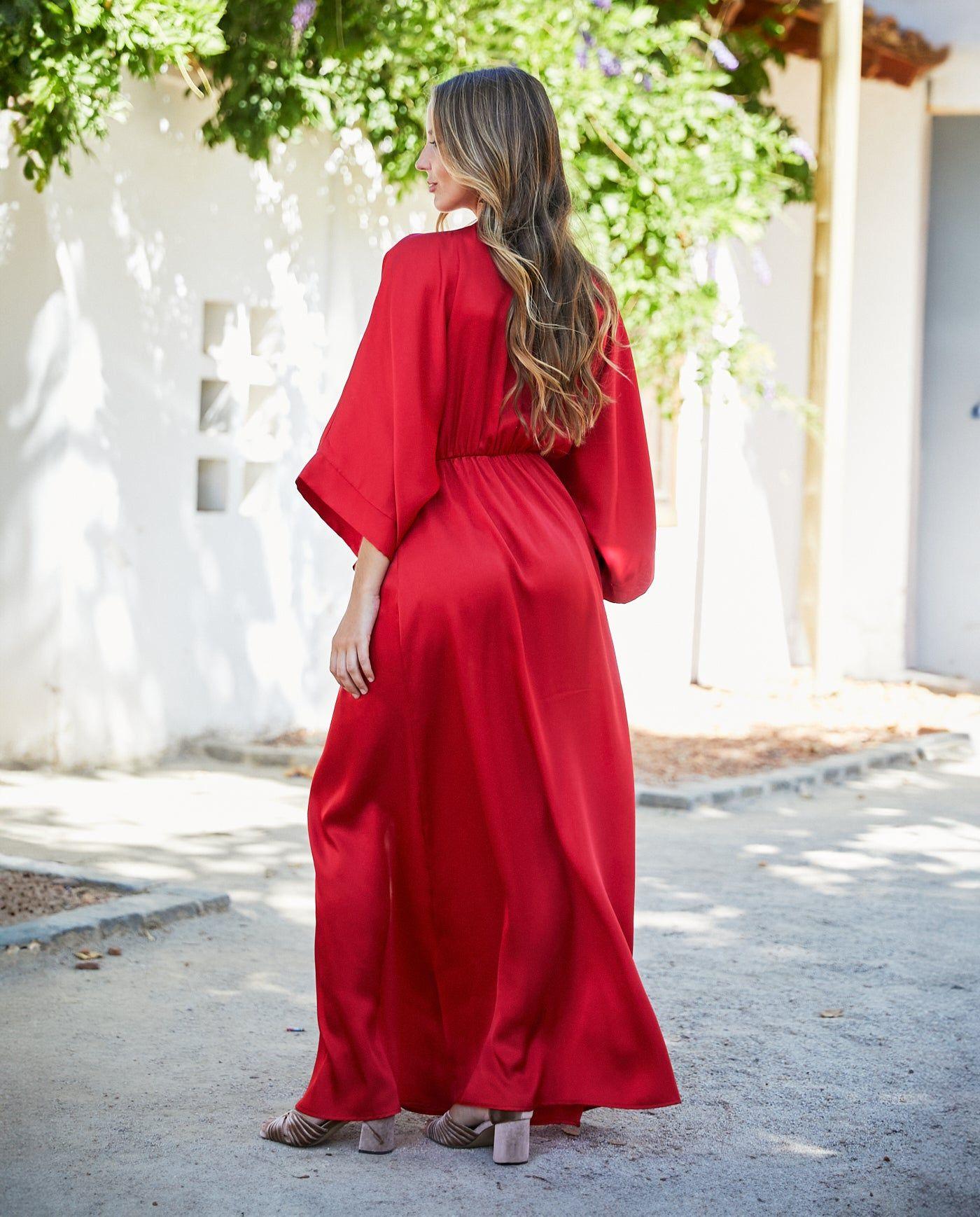 Vestido Largo de Fiesta Pola Satín Rojo-2