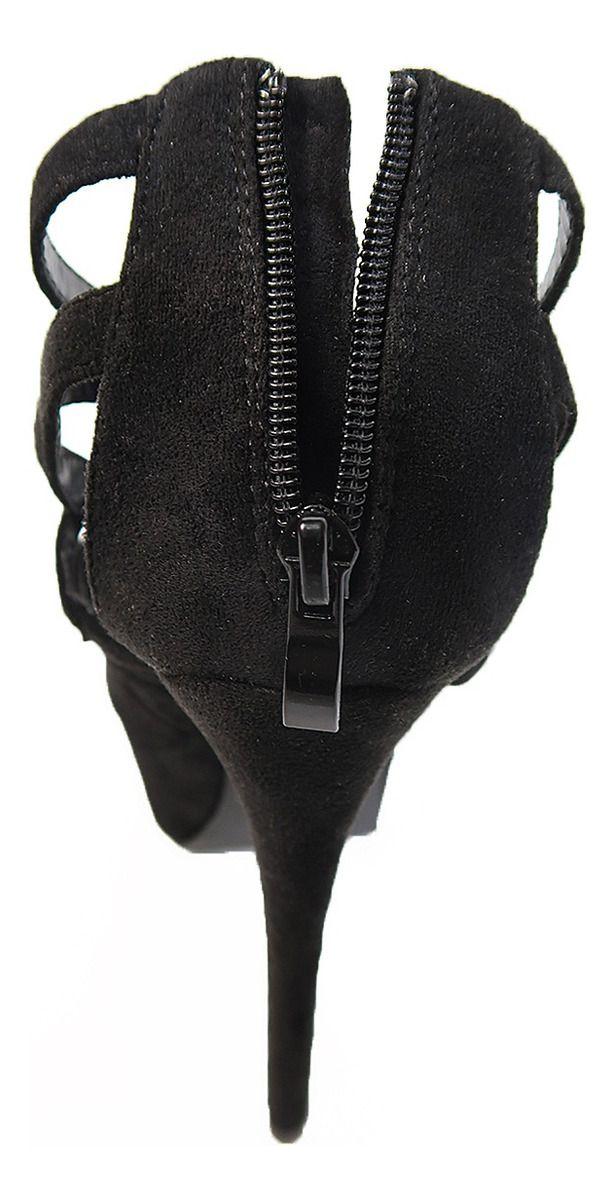 Tacon Cruzado En Cono Negro Gamuza - Dancy Shoes-2