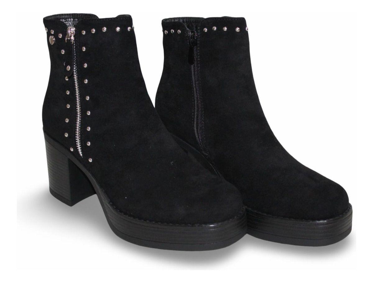 Botín De Mujer Detalles Metálicos Taco Bloque & Plataforma-3