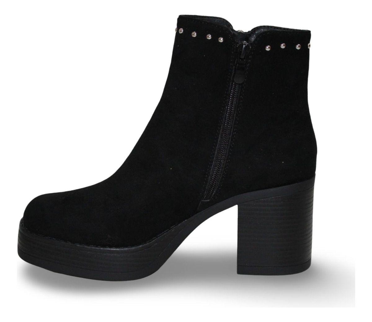 Botín De Mujer Detalles Metálicos Taco Bloque & Plataforma-8