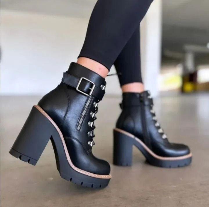 Botín Para Dama Taco Alto De Cordones Y Cierre-1