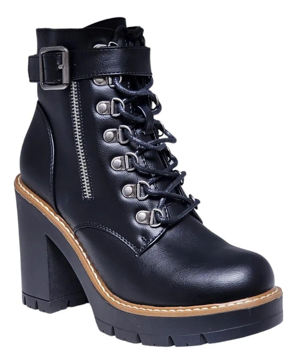 Botín Para Dama Taco Alto De Cordones Y Cierre-2