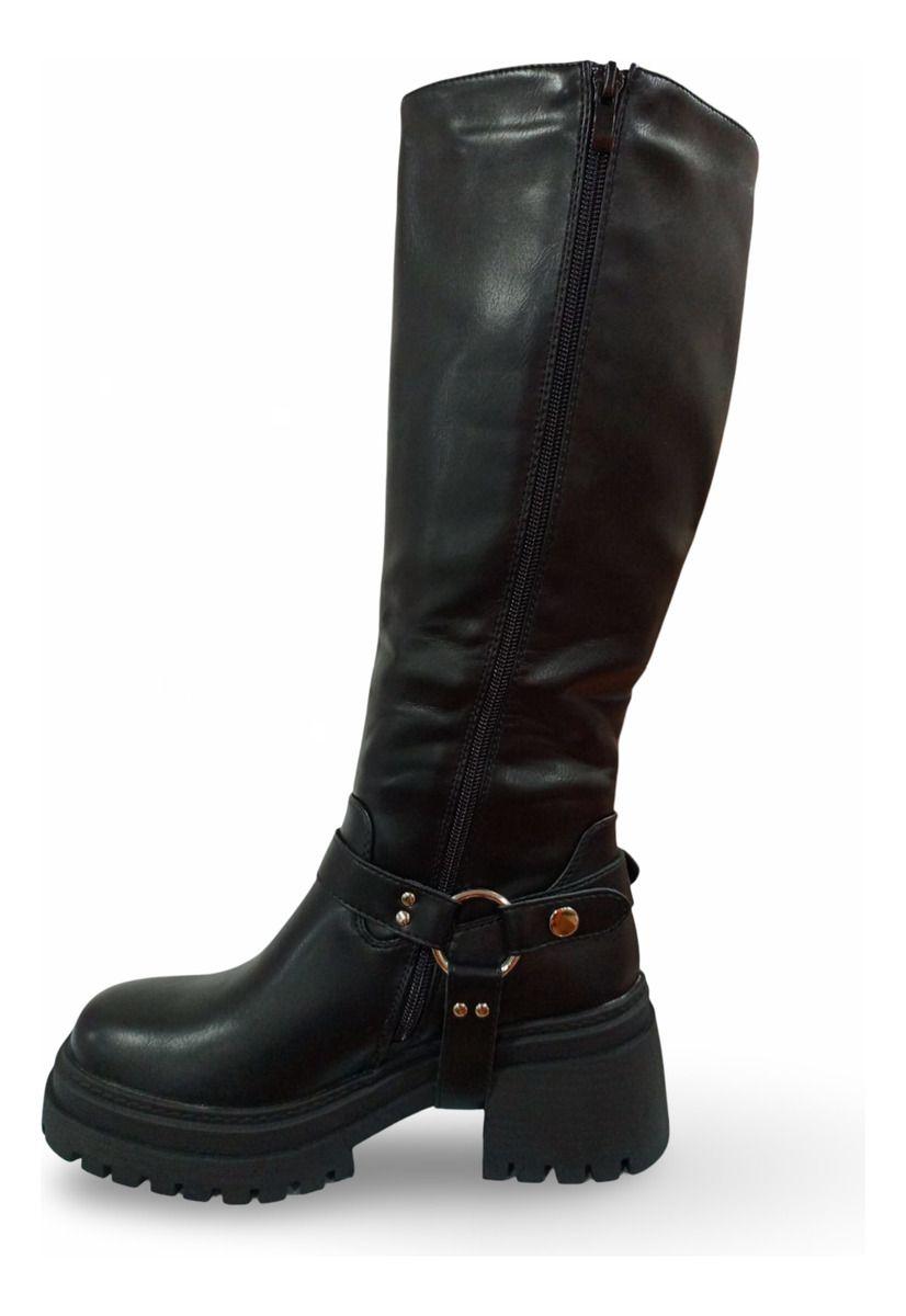 Botas De Mujer Casual Negra Y Hebilla En El Talón-1
