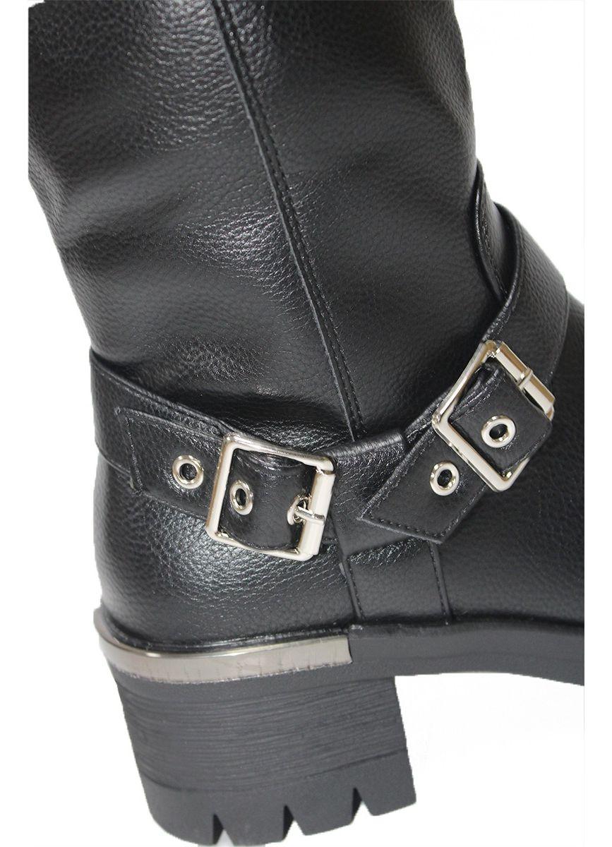 Bota Para Mujer Negro Bajo La Rodilla Correa Con Hebilla-2