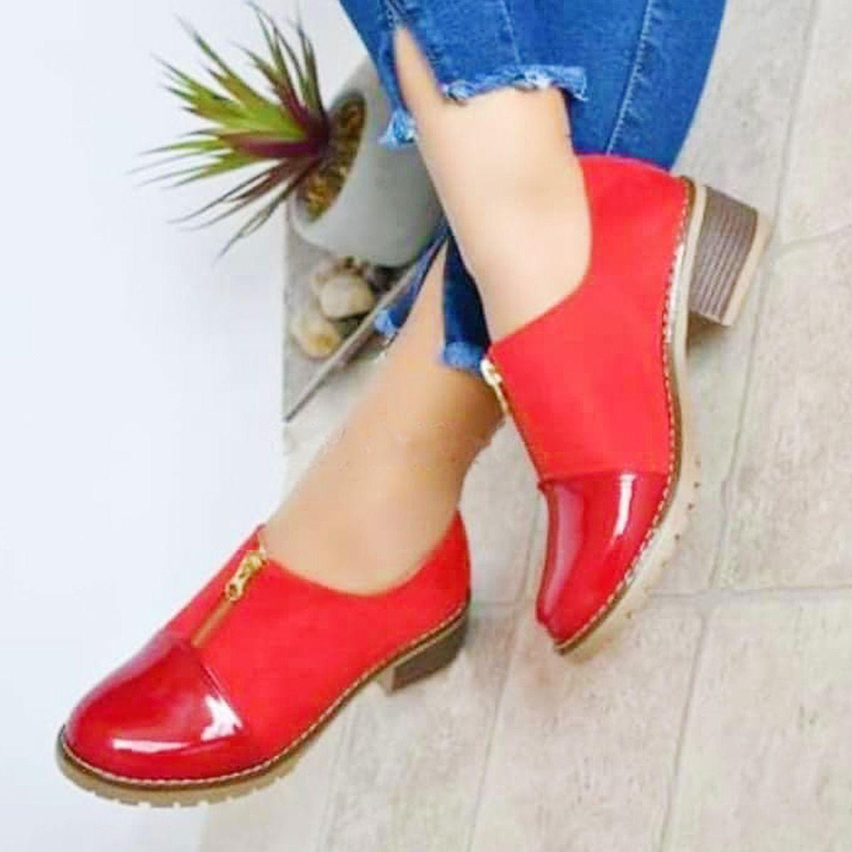 Mocasin Náutico Charol Rojo Con Cierre En Medio-3