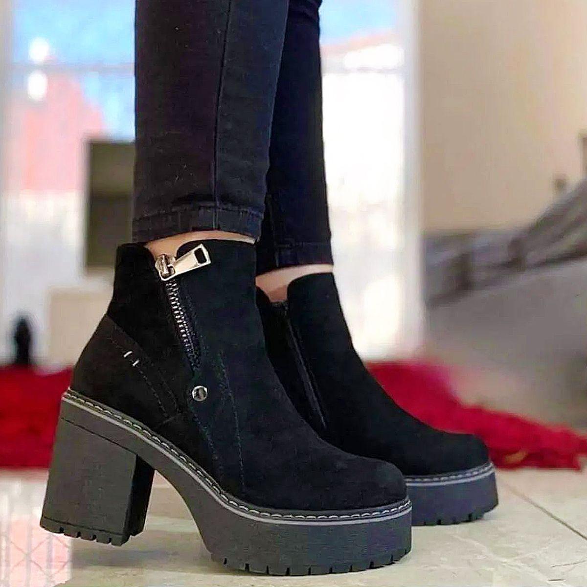 Botines Gamuza Camel Chato Con Taco, Cierres Y Chiporro-3