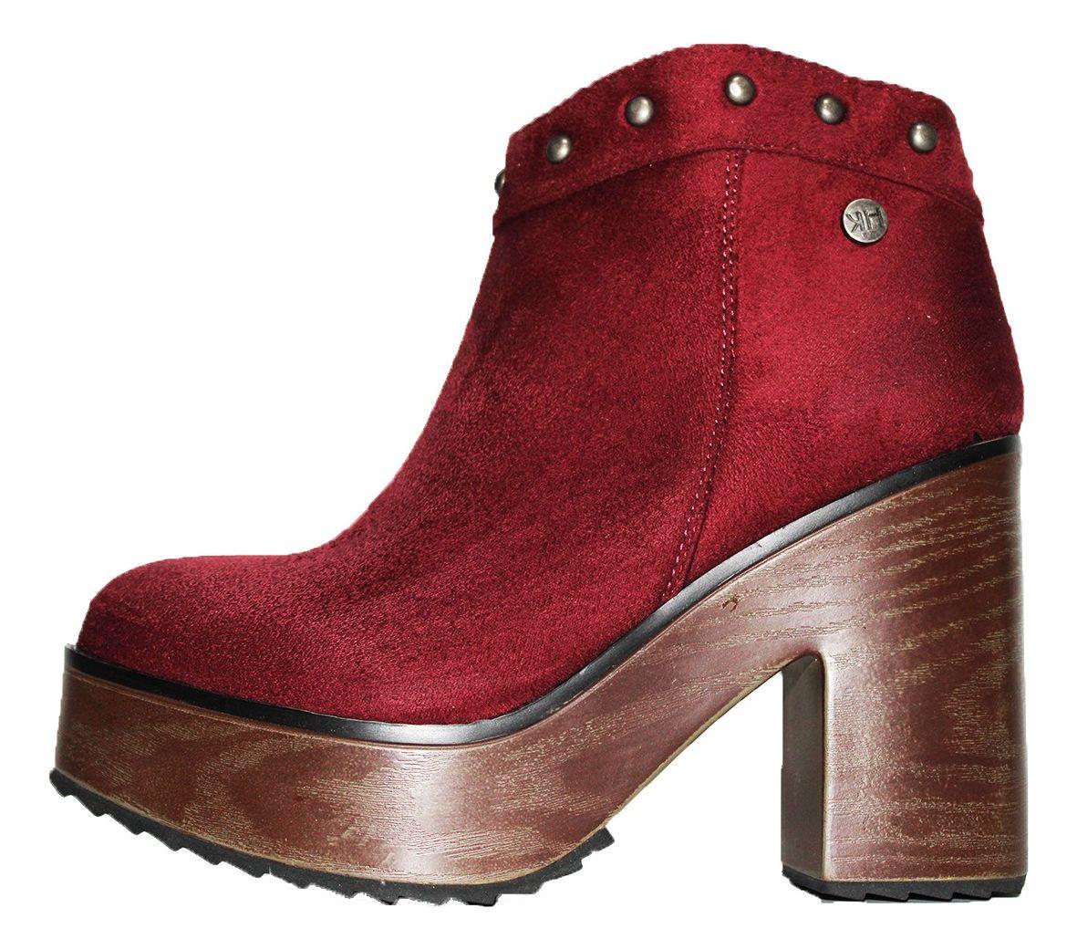 Botín Gamuza Negro, Rojo, Camel, Taco Y Cierre Con Apliques-3