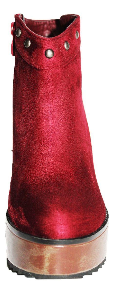 Botín Gamuza Negro, Rojo, Camel, Taco Y Cierre Con Apliques-4