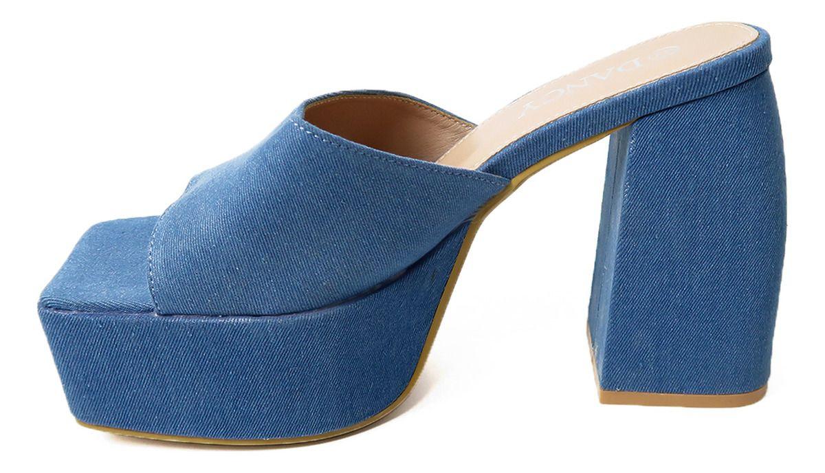 Sandalia Jeans Mujer Taco Grueso Cómodo Moderno Celeste-0