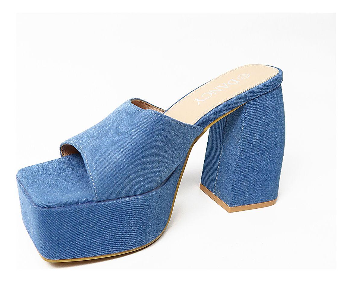 Sandalia Jeans Mujer Taco Grueso Cómodo Moderno Celeste-3