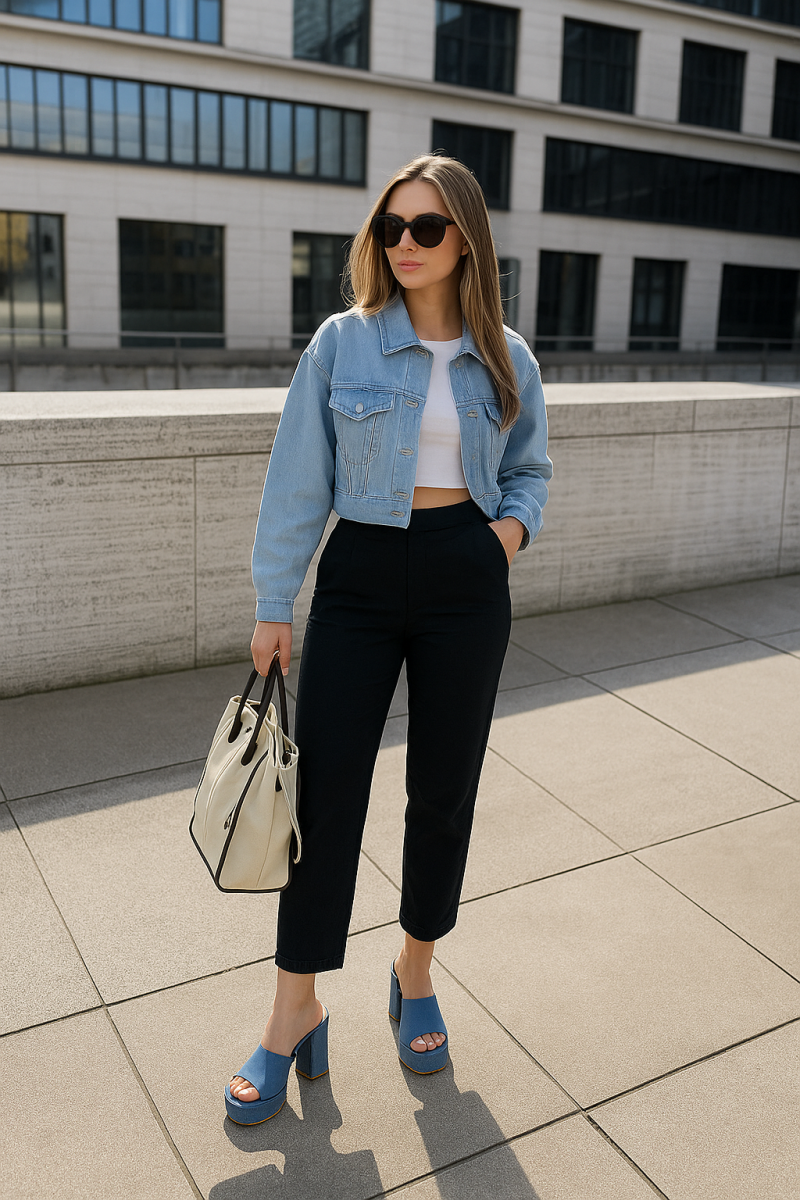 Sandalia Jeans Mujer Taco Grueso Cómodo Moderno Celeste-5