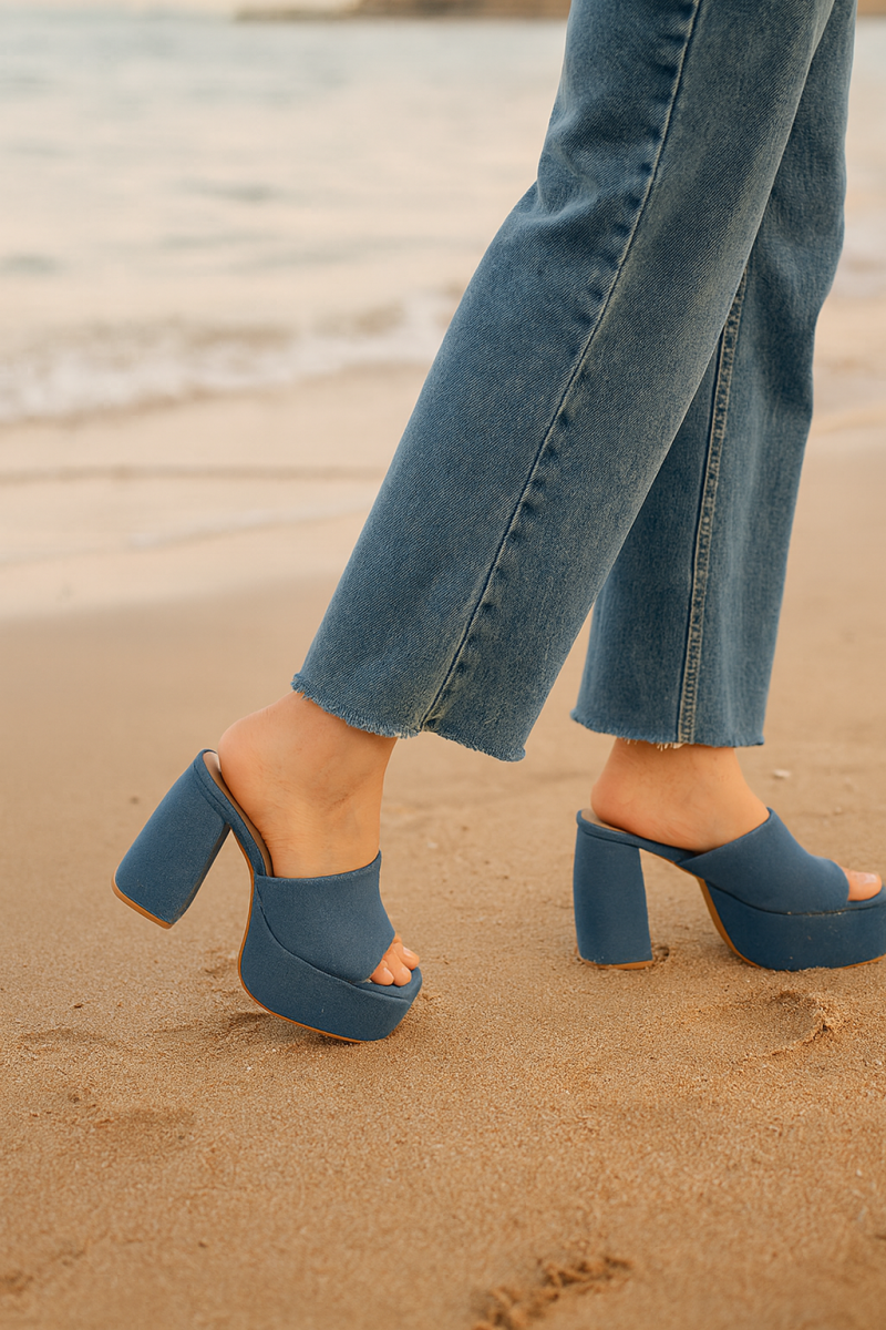 Sandalia Jeans Mujer Taco Grueso Cómodo Moderno Celeste-7