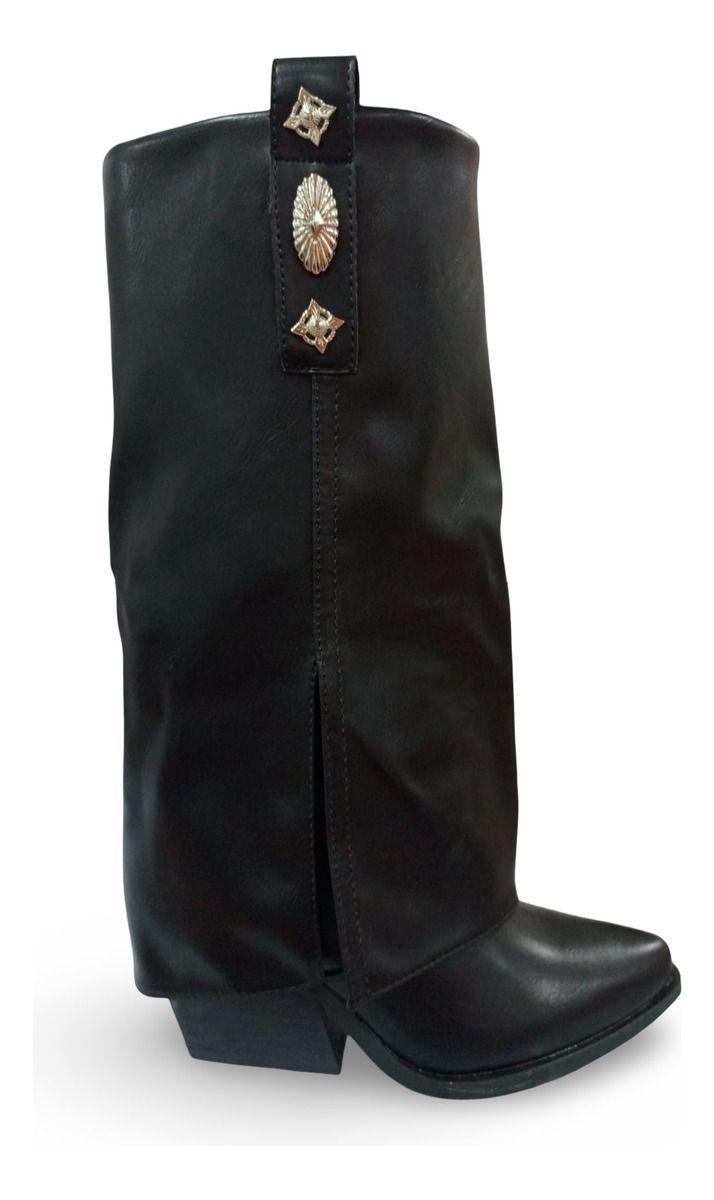 Botines De Mujer Doble Capa Negras Aplique Dorado-0