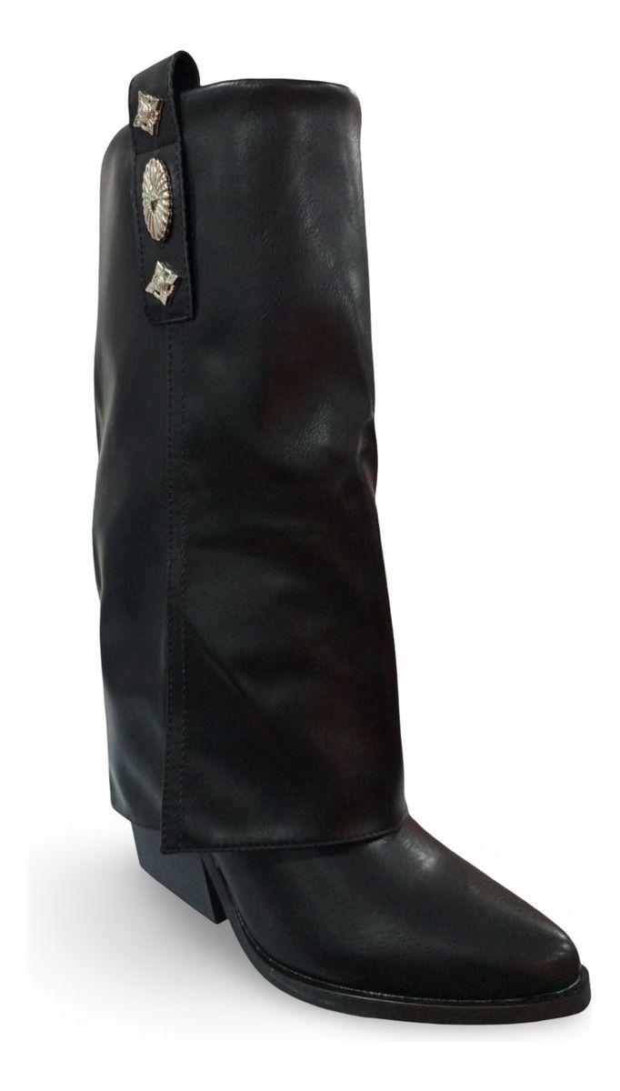 Botines De Mujer Doble Capa Negras Aplique Dorado-3