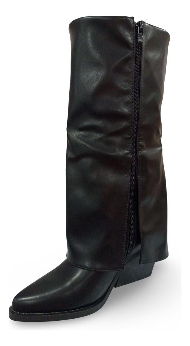 Botines De Mujer Doble Capa Negras Aplique Dorado-5