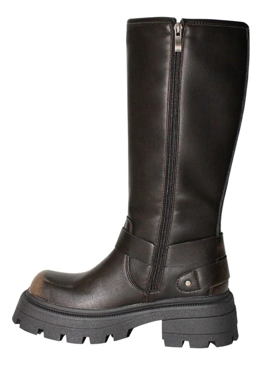 Bota Larga Con Hebillas Vintage En Negro Y Café-3