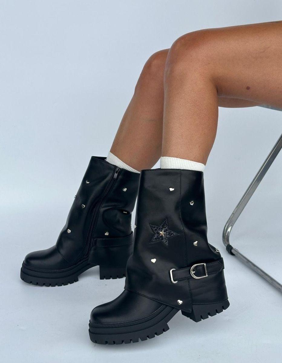 Botas Vaqueras O Texanas De Mujer Con Apliques Negras-4