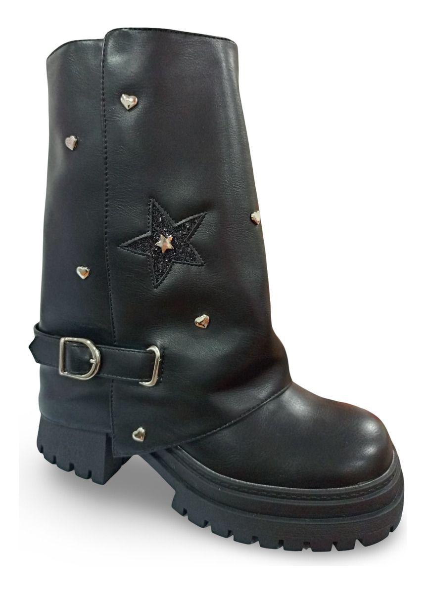 Botas Vaqueras O Texanas De Mujer Con Apliques Negras-5