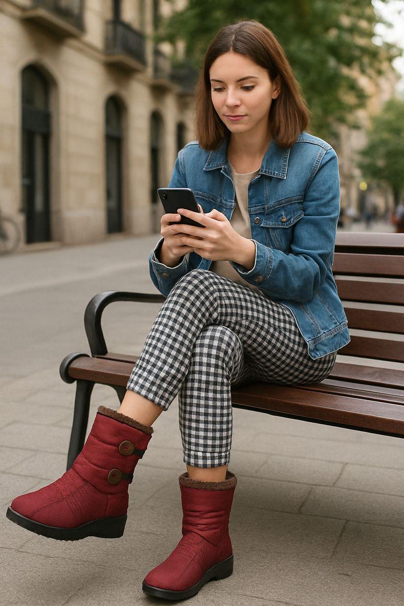 Botín Invierno Mujer Impermeable Botones Y Chiporro Interior-1