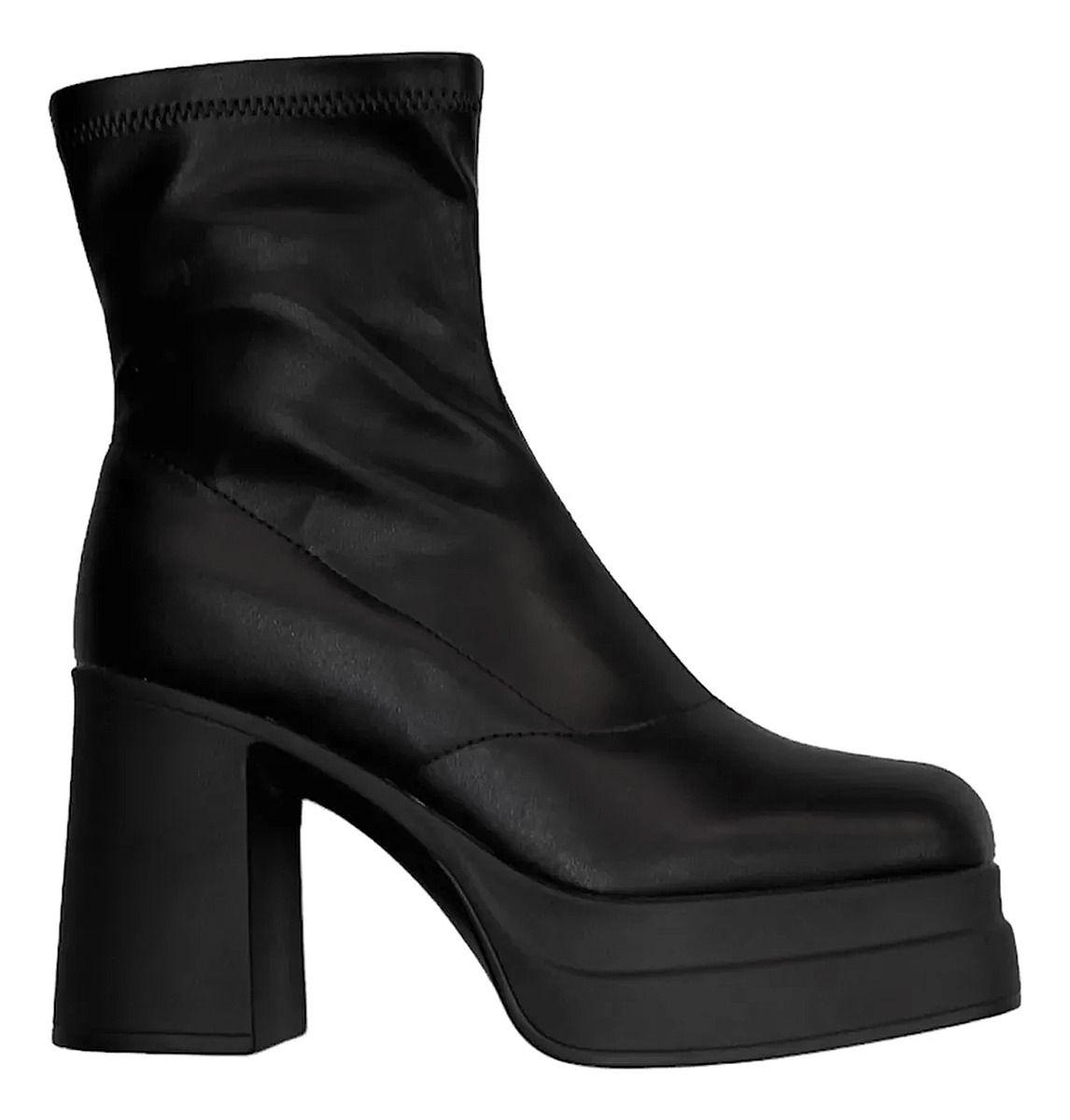 Botín Alto Negro De Eco Cuero Caña Media Para Mujer 2388-0