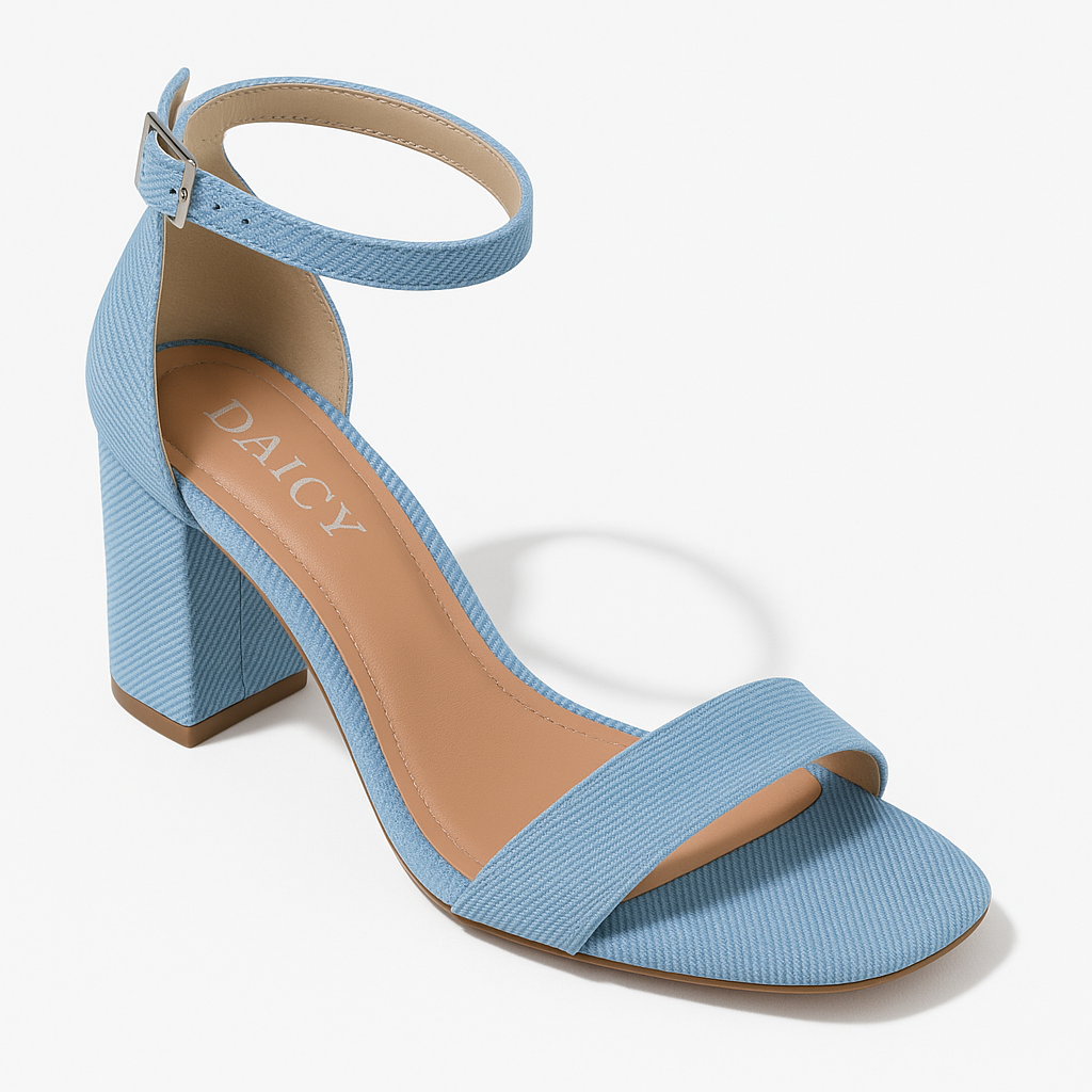 Sandalia De Tacón Bajo Tela Jeans-2