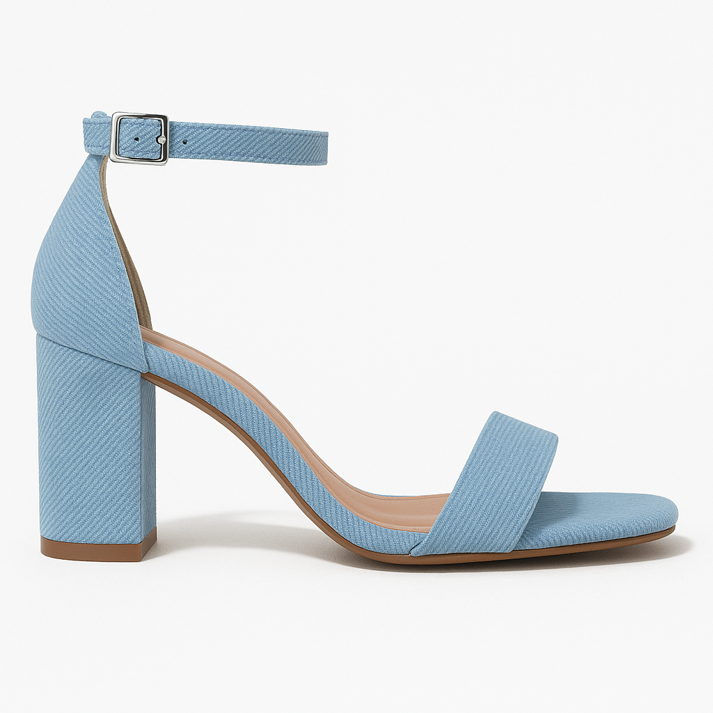 Sandalia De Tacón Bajo Tela Jeans-3