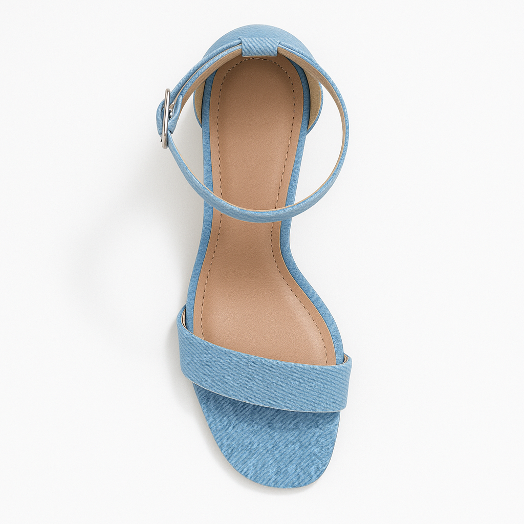 Sandalia De Tacón Bajo Tela Jeans-4