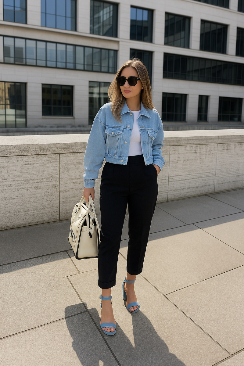 Sandalia De Tacón Bajo Tela Jeans-6