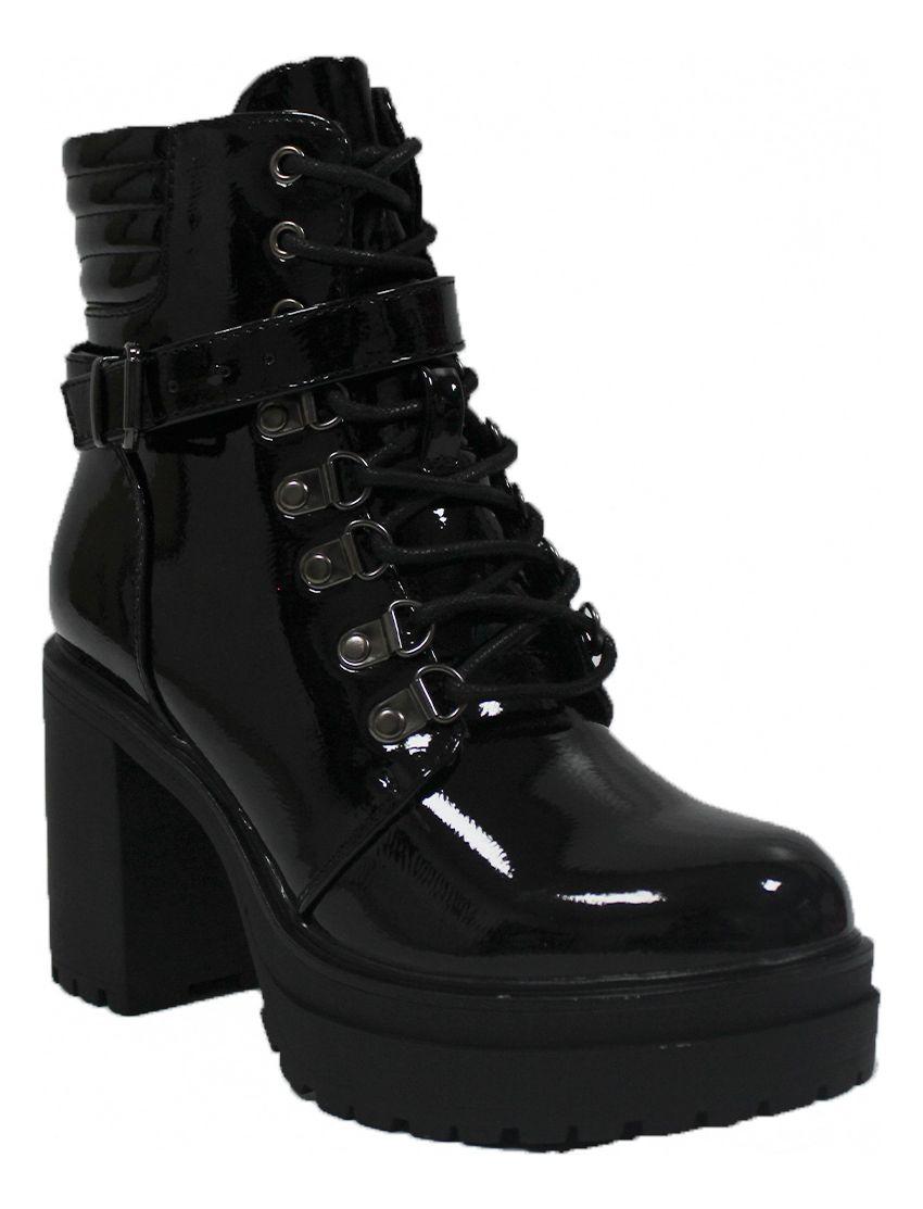 Bota De Mujer Plataforma Taco Alto Con Cierre Y Cordones-3
