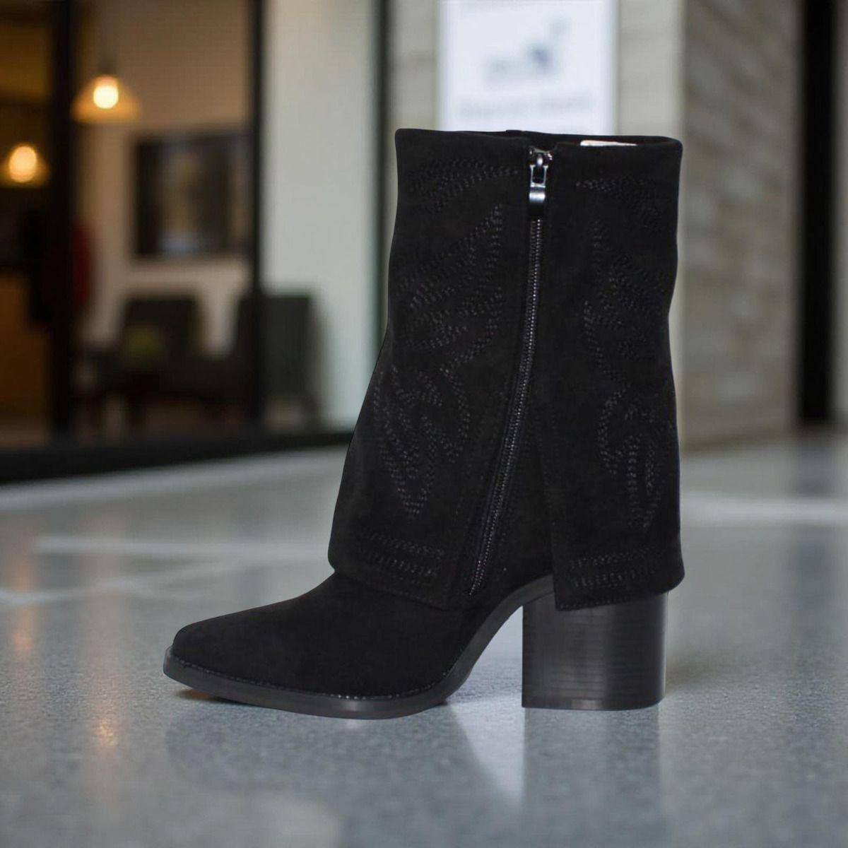 Botín Cowboy Mujer Tacón Bloque Diseño Bordado Y Forrado-2