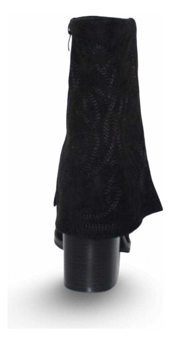 Botín Cowboy Mujer Tacón Bloque Diseño Bordado Y Forrado-3