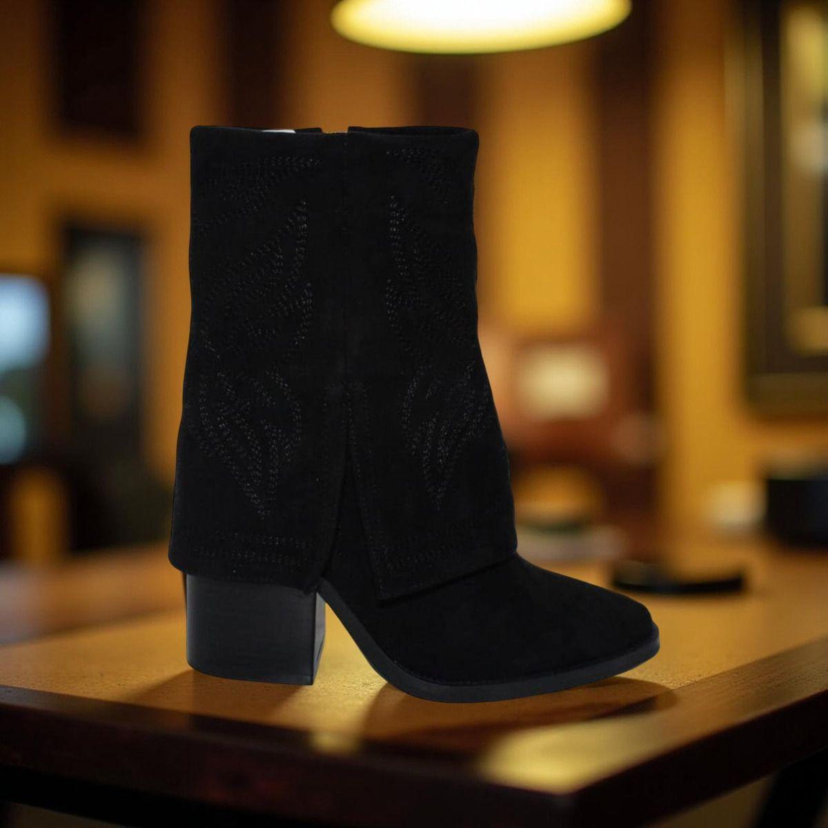 Botín Cowboy Mujer Tacón Bloque Diseño Bordado Y Forrado-4