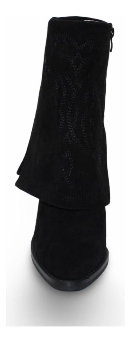 Botín Cowboy Mujer Tacón Bloque Diseño Bordado Y Forrado-5