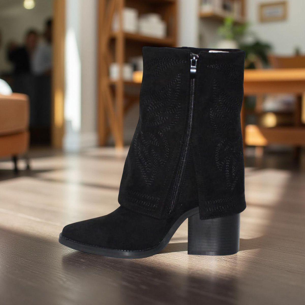 Botín Cowboy Mujer Tacón Bloque Diseño Bordado Y Forrado-7