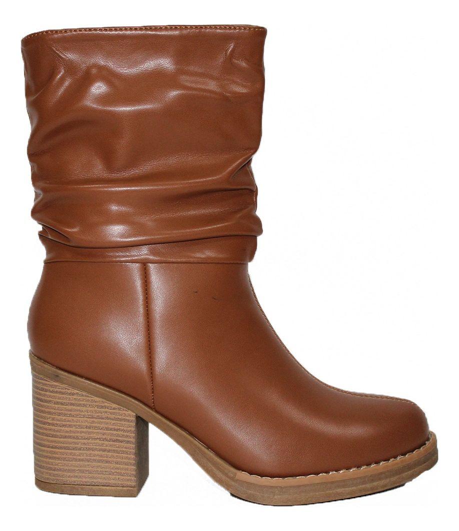 Bota De Mujer Estilo Arrugada Cuero Elegantes Y Casuales-0