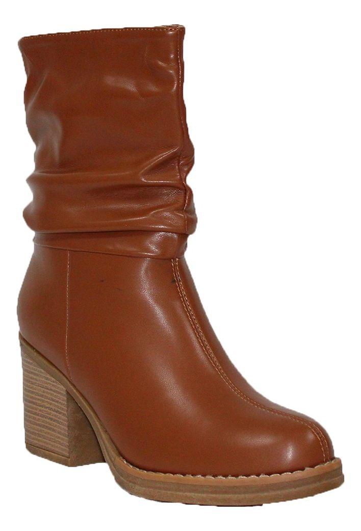 Bota De Mujer Estilo Arrugada Cuero Elegantes Y Casuales-1