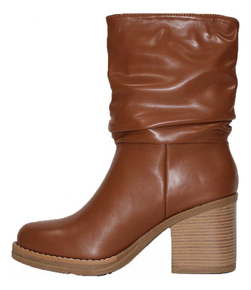 Bota De Mujer Estilo Arrugada Cuero Elegantes Y Casuales-2
