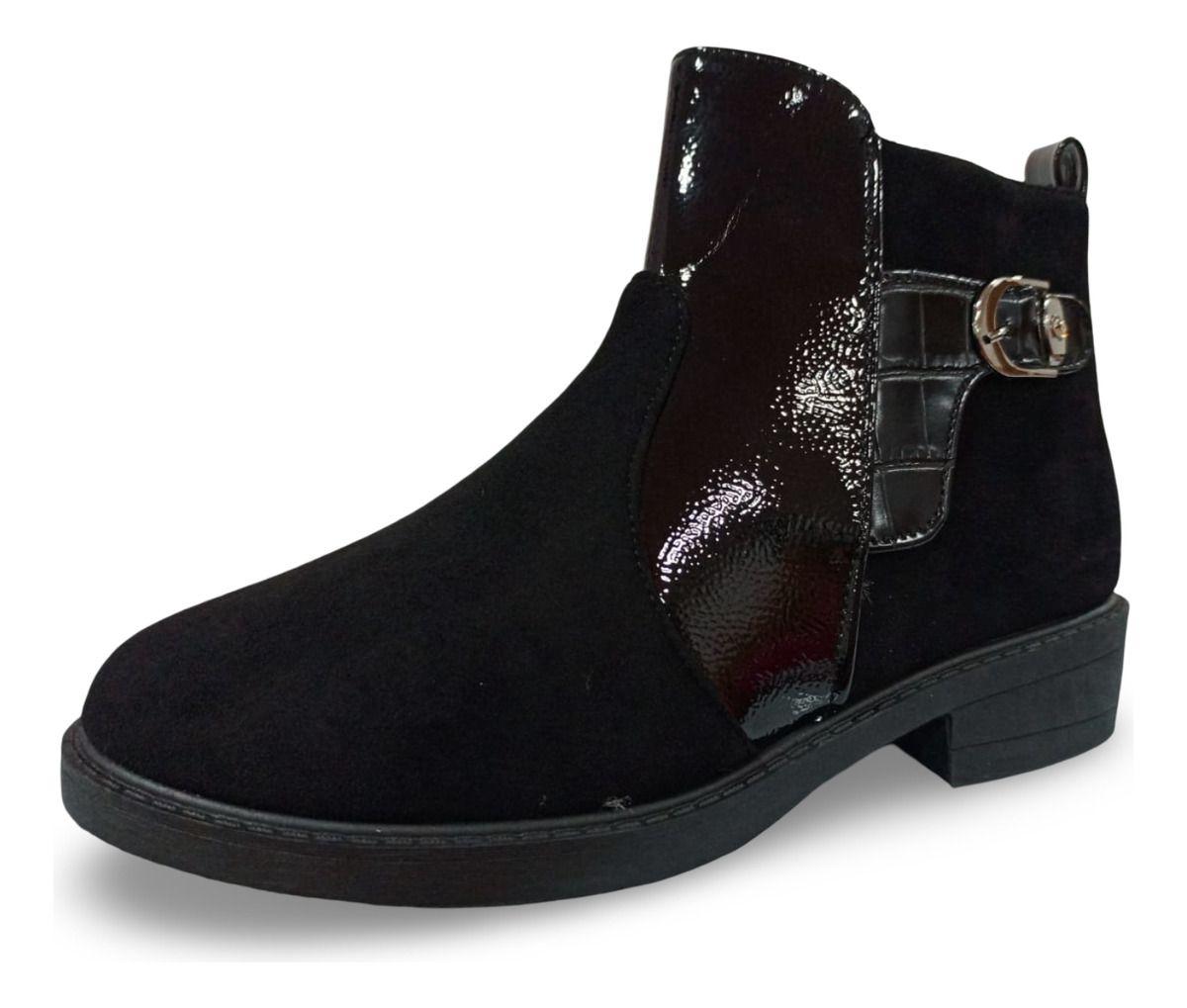 Botín De Mujer De Taco Bajo En Charol Y Gamuza-6