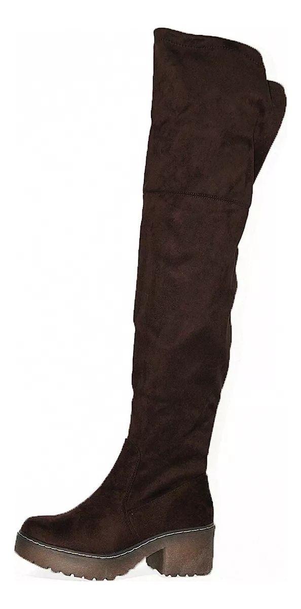 Botas Bucaneras Largas Taco Bajo En Gamuza Camel Y Café-0