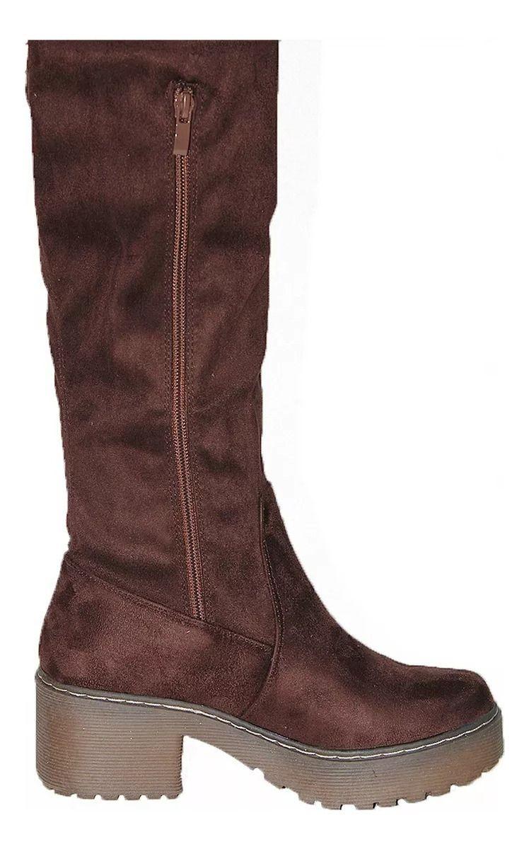 Botas Bucaneras Largas Taco Bajo En Gamuza Camel Y Café-5