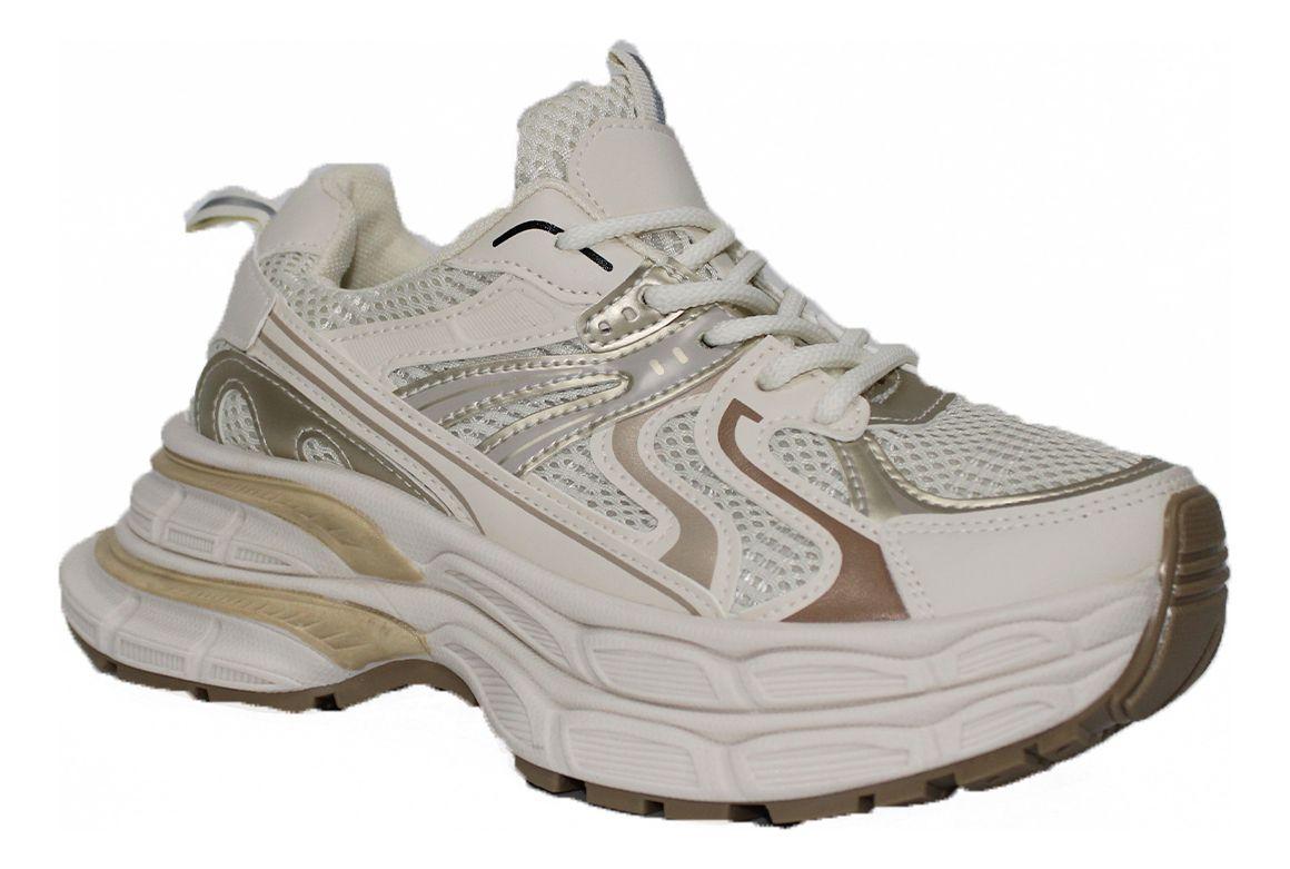 Zapatillas Casual De Dama Con Pequeñas Plataformas Beige-1