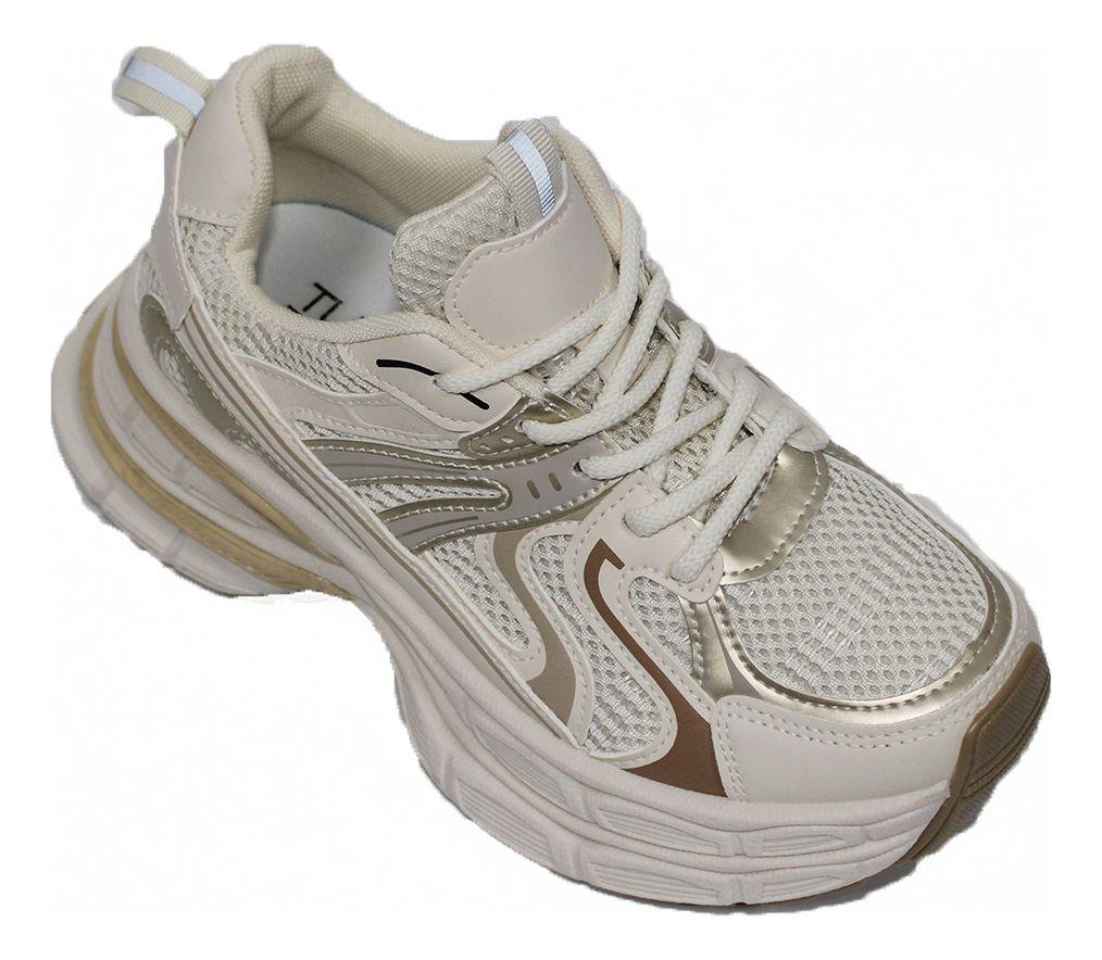 Zapatillas Casual De Dama Con Pequeñas Plataformas Beige-3