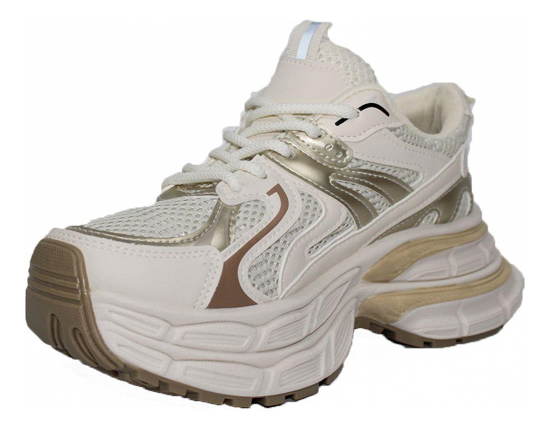 Zapatillas Casual De Dama Con Pequeñas Plataformas Beige-4