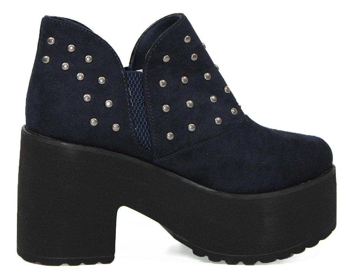 Botín Gamuza Dark Black Con Aplique Plateados Y Elástico-0