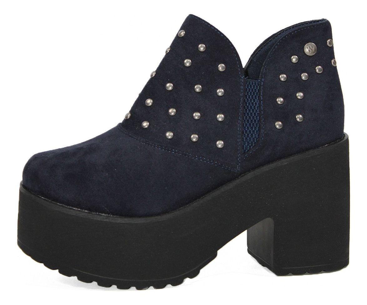 Botín Gamuza Dark Black Con Aplique Plateados Y Elástico-3