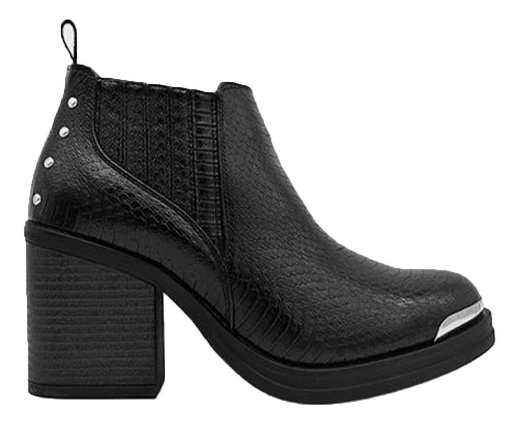 Botin Para Mujer Elasticado Con Taco Negro-1