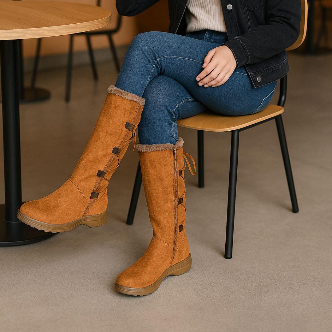 Botas Bucaneras Gamuza De Dama Forradas Con Chiporro Camel-1